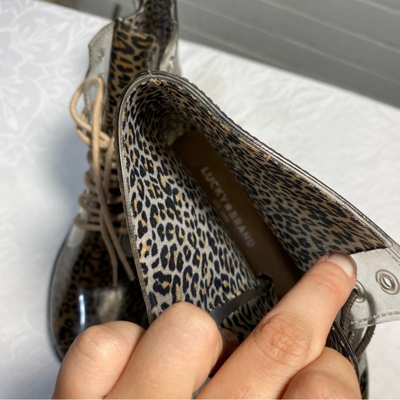 New Lucky Brand Rain Boots Lace Up Cheetah Leopard Animal Print Women’s 6 Rare - Picture 8 of 10